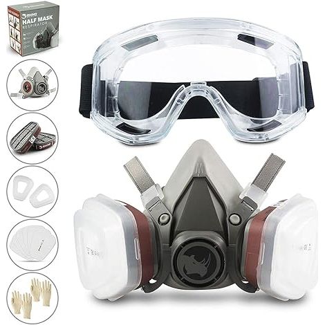 Wiederverwendbare Atemschutzmaske Halbgesichtsstück 6200 Gasmaske Atemschutzmasken mit Schutzbrille zum Lackieren organischer Dampfschweißen Polieren Holzbearbeitung und anderer Arbeitsschutz – Grau (1/5)