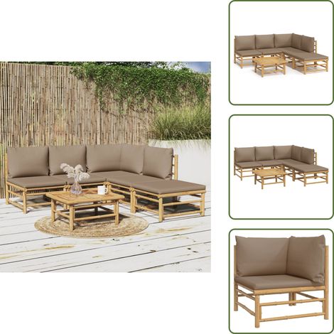 Salon de jardin 6 pcs avec coussins taupe bambou - Salon De Jardin - Mobilier De Jardin - Ensemble Salon - Ensemble De Jardin - Meubles De Jardin (1/5)