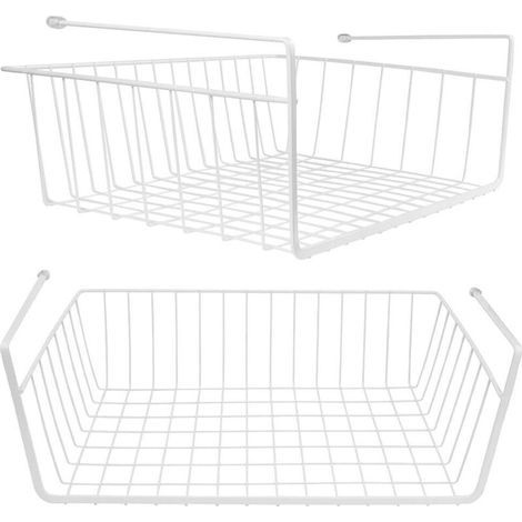 Set aus 2 weißen Draht-Hängekörben zur Aufbewahrung unter Schränken, zusätzliche Auszugsböden für Küchen, Speisekammern, Büros und Regale (1/5)