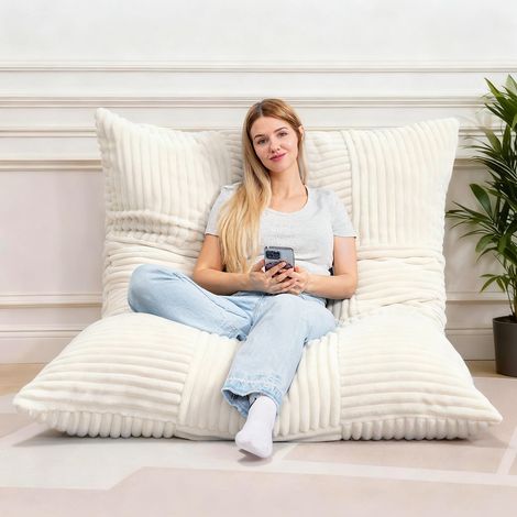 Fauteuil Pouf Géant Beige 3 en 1 Convertible – Velours Côtelé, 1 Place, Canapé Lit et Fauteuil de Sol Confortable, Housse Lavable en Machine (1/5)