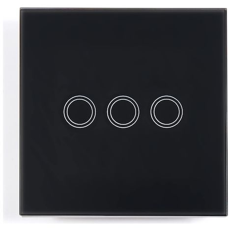 Interrupteur tactile intelligent en verre Bianka triple, Lumenix, verre/métal/plastique, 3 modules, Wi-Fi, contrôle par application, 86 x 86 x 26 cm, noir (1/5)