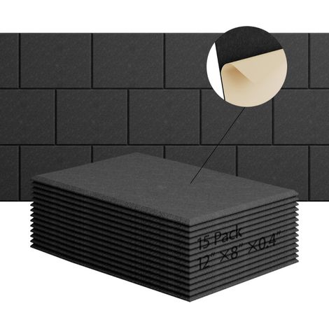 Lot de 15 panneaux acoustiques auto-adhésifs, rembourrage insonorisant en polyester, panneaux muraux insonorisants haute densité, 30 x 20 x 1 cm, noir (1/5)
