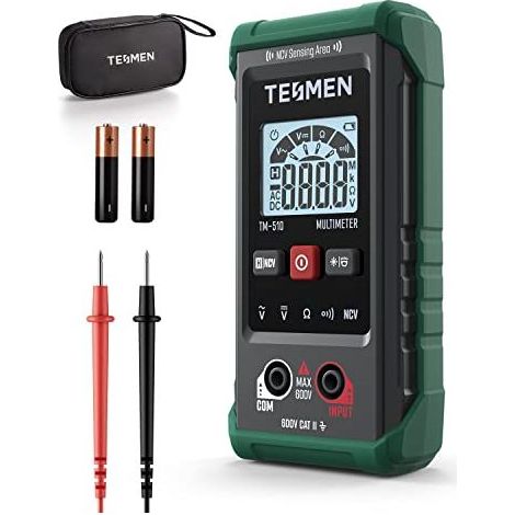 TM-510 Digitalmultimeter, elektrisches Messgerät mit 4000 Zählern, professionelle intelligente Messung, automatische Bereichswahl, Voltmeter, AC/DC-Spannung, Widerstand, Durchgangsprüfung – Grün (1/5)