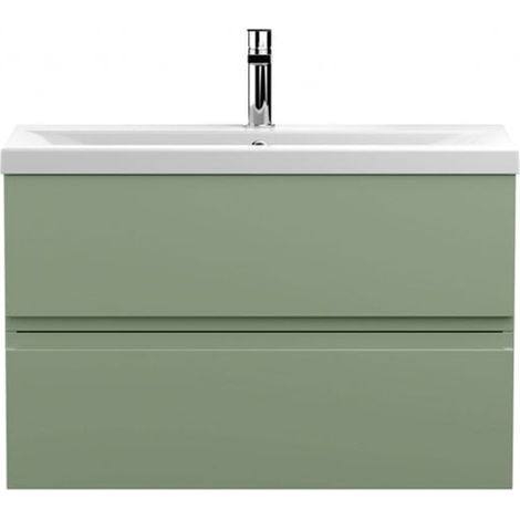 Hudson Reed Urban Wall Hung 2-Drawer Vanity Unit with Basin 1 Satin Green - 800mm Wide (1/5)