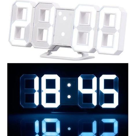Horloge à LED - LUNARTEC - 21 cm - Luminosité variable - Fonction réveil - Blanc (1/4)