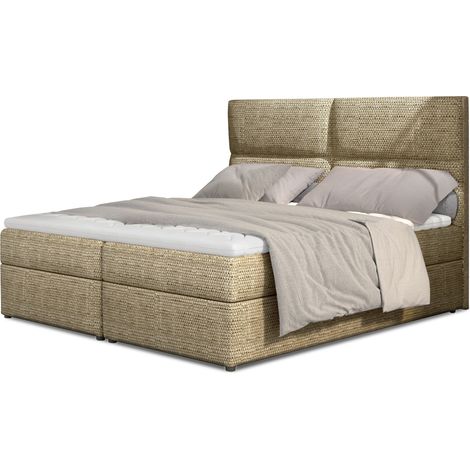 Lit continental capitonné tissu beige clair chiné Weber-140x200 (1/5)