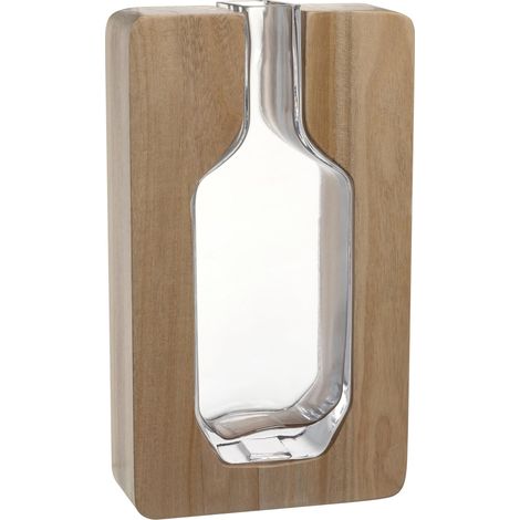 Vase Objet, 1 pièce, Design Naturel, Aspect élégant grâce aux éléments en Bois, Vase Rustique pour Fleurs, décoration intemporelle, Hauteur 30 cm, Multicolore