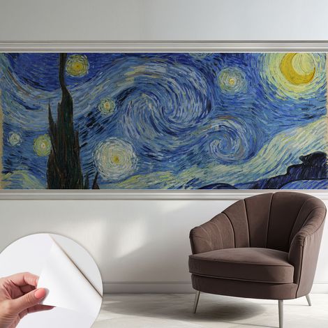Papier peint adhésif autocollant pour salon chambre à coucher peint imprimé Installation facile Tourbillon nocturne 250x104 cm (1/5)