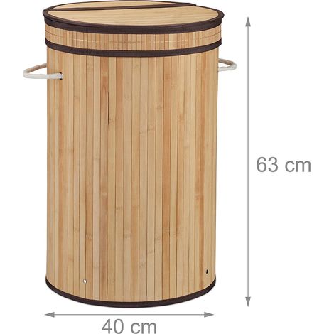 Cesto para la ropa sucia redondo con tapa para cesto 63 cm bambú natural 1300008195 (1/3)