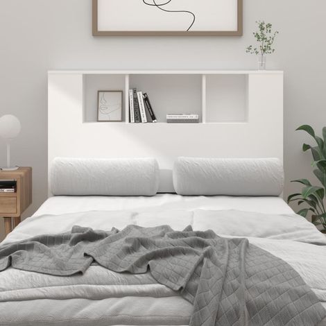 Armoire de tête de lit, Tête de lit avec rangement, Armoire de rangement pour chambre Blanc 120x18,5x104,5 cm CDE79828 (1/5)