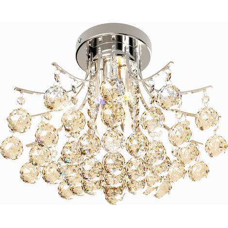40cm Crystal Chandelier with K9 Droplets, 3 E14 Bulb Base Pendant Light for Living Room, Bedroom, Dining Room, Hallway, Kitchen (1/5)