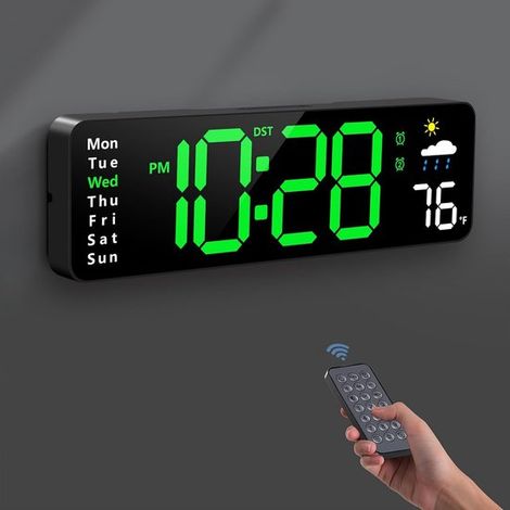 Grande orologio digitale con telecomando, appositamente progettato per gli anziani, adatto a soggiorni, camere da letto, aule e uffici (verde). (1/5)
