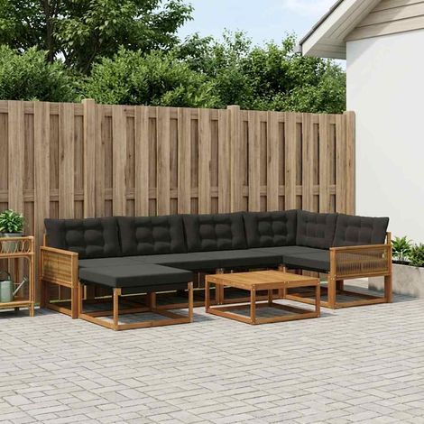 vidaXL Set di divani da esterno con cuscino 7 pcs Naturale e Nero (1/4)