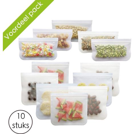 Sacs alimentaires réutilisables, lot de 10, en silicone, étanches et hermétiques.-AquaForge (1/5)