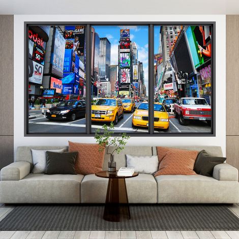 Stickers Trompe l'oeil fenêtre - New York Taxis - 60 x 100 cm (1/4)