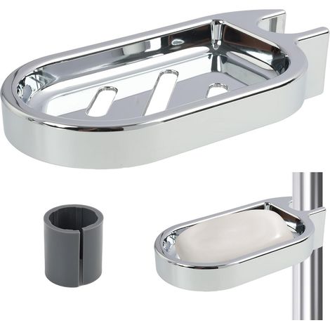 1 Porte Savon Barre Douche Réglable, Support Plastique ABS Chromé, Sans Perçage Pour Tube 24-25 mm, Salle de Bain