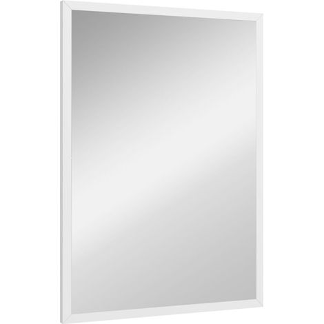 Miroir mural rectangulaire 50 x 70 cm, cadre en bois blanc, idéal pour la salle de bain, salon ou chambre (1/4)