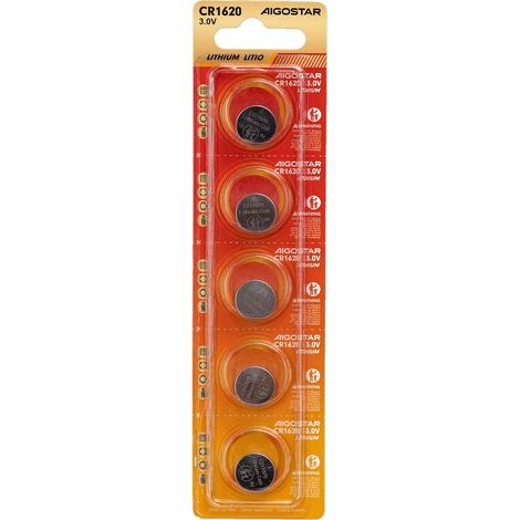 Batteria bottone Aigostar 3V CR1620 Litio confezione da 5 pile
