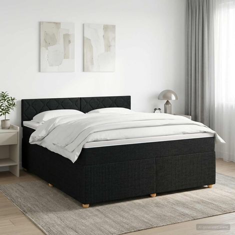 Cama box spring con colchón Negro 180 x 200 cm Tela (1/5)