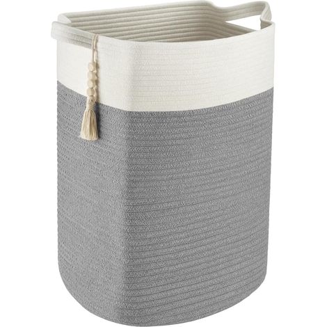 Trintion Cotton Rope Storage Basket, Collapsible Woven Organizer Bins for Home, Nursery, Office – Multipurpose Toy, Blanket, Laundry Hamper with Handles (Grey) (1/5)