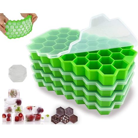 Bandeja silicona cubitos hielo 3 piezas, Bandeja silicona cubitos hielo hermética, Reutilizable, Bandeja hexagonal segura cubitos hielo, Verde (1/5)