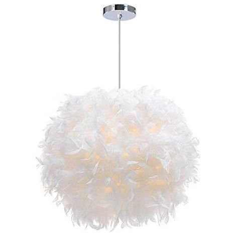 Lustre Suspension 30cm Lustre Plume Blanche Suspension Luminaire pour Chambre (1/5)