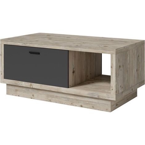 Mesa baja CORK 110x46x60 cm con cajón y nicho, color aspecto pino y gris antracita