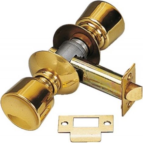 Serrure tubulaire bec de cane à condamnation axe 80mm V60 Laiton poli Bouton Tulipe - VACHETTE - 19060000