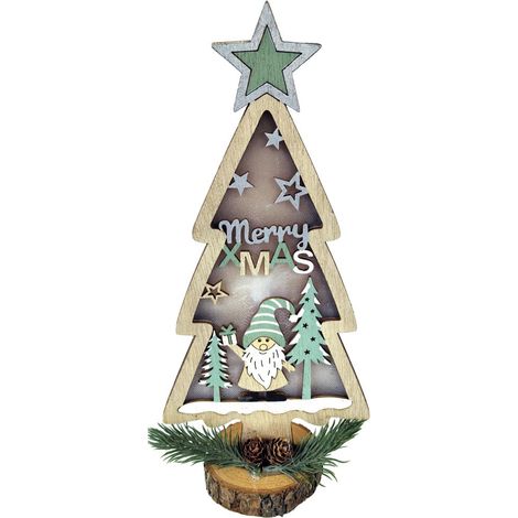TrendLine Deko Aufsteller Holz Tannenbaum 30 x 6 x 14 cm grün weiß Figur