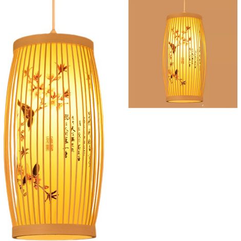 Suspension tissée style chinois-japonais rétro en rotin tressé, lustre pour maison ou restaurant (1/5)
