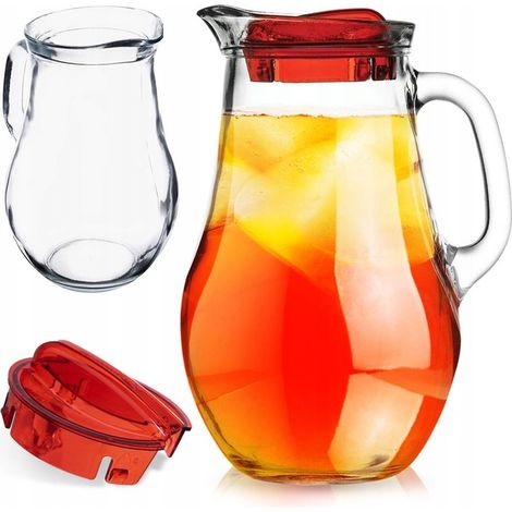 Getränkekrug für Wasser, Saft, Limonade, Glas mit Deckel, 2,1 l
