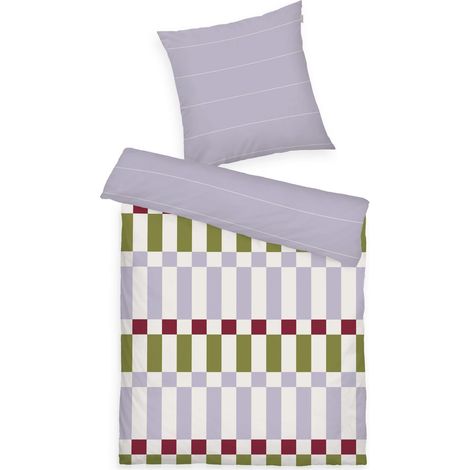Linge de lit Soft Renforcé, 60 x 80 cm + 140 x 200 cm, 100% Coton/renforcé, avec Motif réversible et Fermeture éclair colorée, Bold Check Violet, Vert (Soft Lilac, Moss Green (1/5)