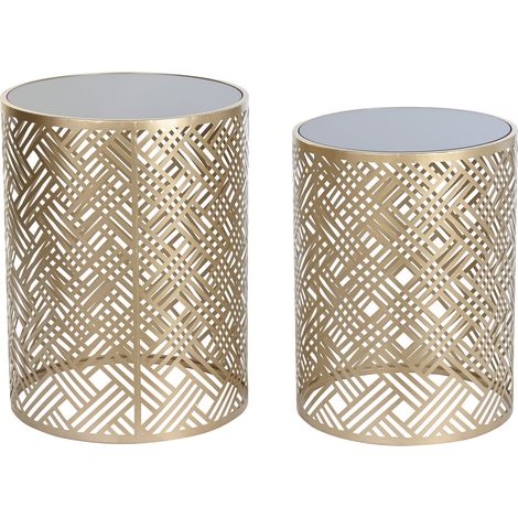 Satz mit 3 Tischen DKD Home Decor kleines Beistelltischchen Kristall Schwarz Golden Metall (42 x 42 x 55 cm) (1/3)