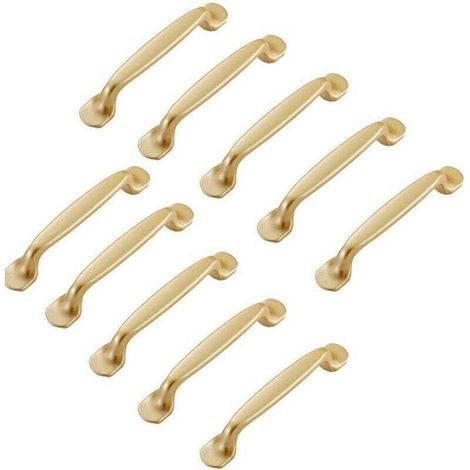 Lot de 10 Poignee Meuble Doré Poignée de Meuble Cuisine Dorée Poignée de Meuble Dorée Entraxe 128mm (1/4)