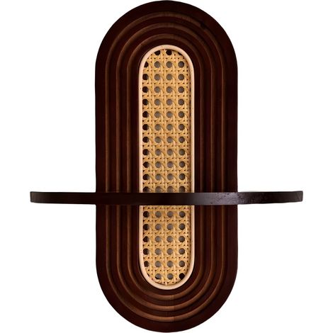 Étagère murale moderne en rotin, étagère suspendue de style bohème, idéale pour décorer les murs incurvés d'une chambre ou d'un salon - couleur noyer (1/5)