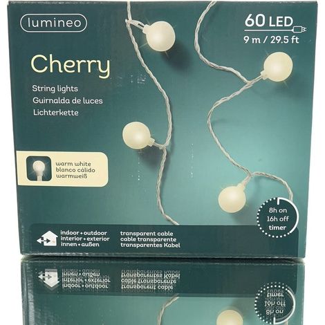 Lumineo LED Lichterkette Cherry transparent 9 Meter 60 Lichter - warmweiß (1/5)