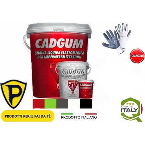 Guaina Liquida Impermeabilizzante CAD GUM - fusto da 5 kg - colore VERDE + Guanti omaggio