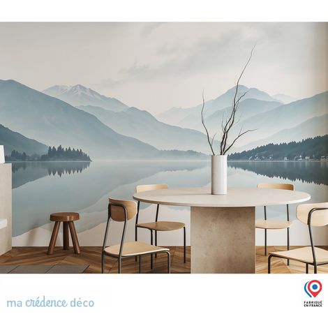 Papier peint : Lac paisible et chaine de montagnes 2 - Intissé - L.200 x H.280 cm - Vert blanc (1/3)