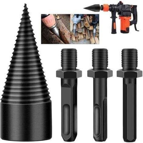 1 Jeu Mèche À Bois Fendeur de Mèches À Bois Foret de Fendage de Bois 32mm Fendeur de Buche Fendeuse Bois Cône Avec 3 Poignées de Forage pour perceuse Bois Fendeur de Bûches Électrique