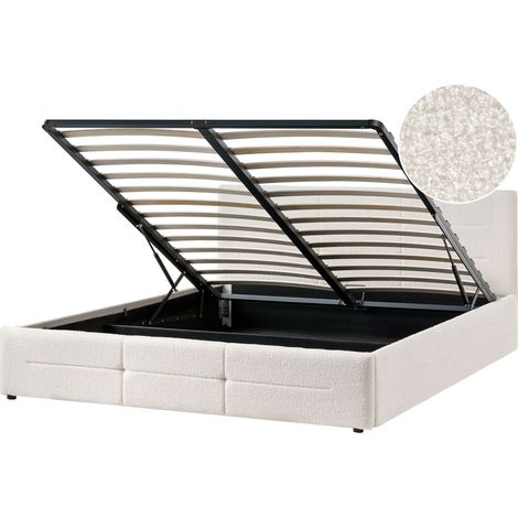 Ottoman Bed Off-White Boucle EU Super King Size 6ft Lift-Up Storage Headboard Slatted Base Modern Design MASSOGNES (1/5)