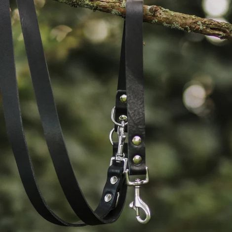 Laisse réglable multi-position pour chien en cuir pleine fleur noir - Longueur 220 cm - PANGIVO