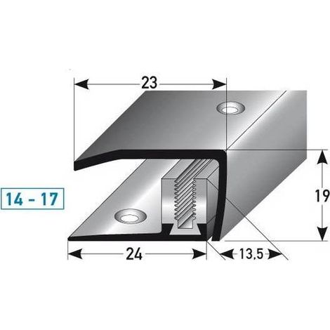 Abschlussprofil / Abschlussleiste Laminat "Clarington", Höhe 14 x17 mm, 23 mm breit, 3-teilig, Edelstahl, gebohrt, Flex-900 (1/2)