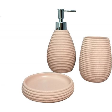 Set 3 accessoires salle de bain rose - SARA