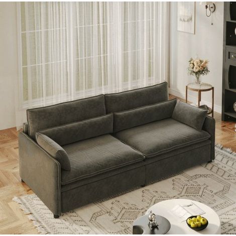 Canapé-lit 3 places 206x91x86 cm en chenille gris foncé, rangement, pour studio – MEUBLIV (1/5)