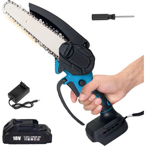 Mini tronçonneuse de 6 pouces sans fil, tronçonneuse électrique à batterie, 1x 3.0a batterie + Charger, compatible avec le chargeur Makita, scie à chaîne pour coupe d'arbre Coupe de bois (1/5)