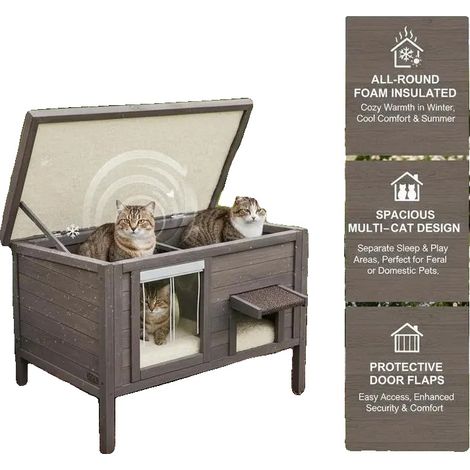 Cuccia per gatti, resistente alle intemperie, con isolamento termico, colore grigio. (1/5)