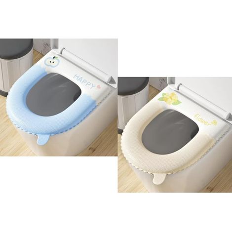 Housse de siège de toilette en EVA imperméable avec poignée Motif pomme et fleur Réutilisable et lavable Antidérapant  Adhésif (2 pièces) (1/5)