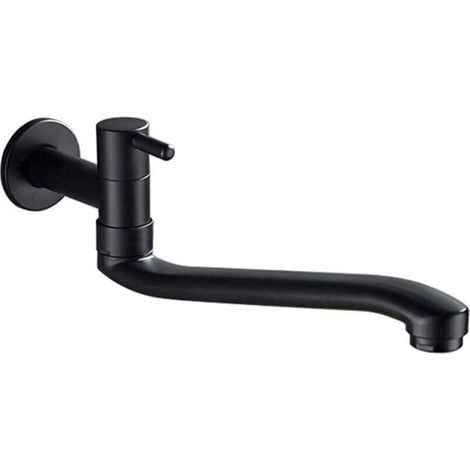 Robinet Murale Jardin Piscine Machine à Laver Noir Fixation Murale 21cm Eau Froide (1/4)