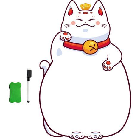 Tableau blanc magnétique pour réfrigérateur, en PVC souple à forte adhérence, en forme mignonne de chat porte-bonheur, avec stylo et gomme (43,2 x 43,4 cm / 17 x 17,1 pouces) (1/5)