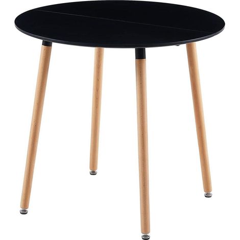 Runder Esstisch skandinavisches Design mit Holzfüßen 80x80cm Schwarz (1/5)
